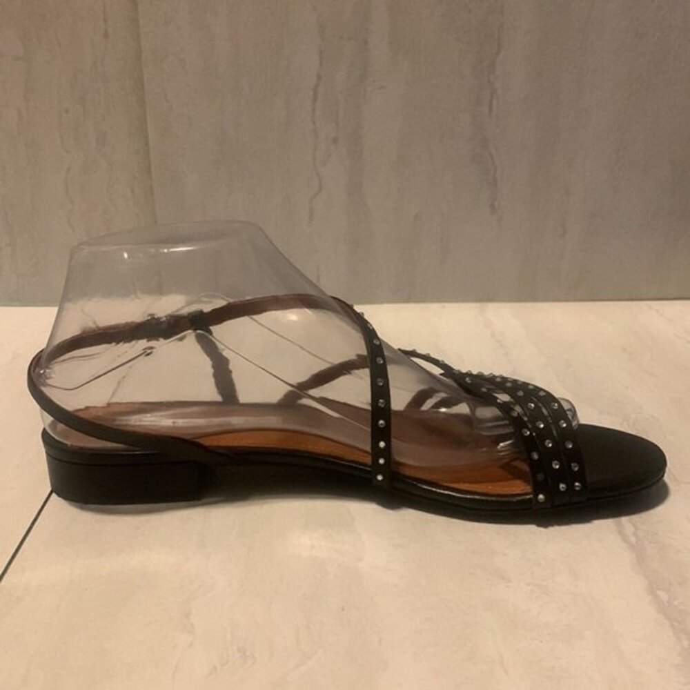 & Other Stories Strappy Flat Sandals US 9.5 Leather Black Studded Rhinestone - Picture 10 of 16